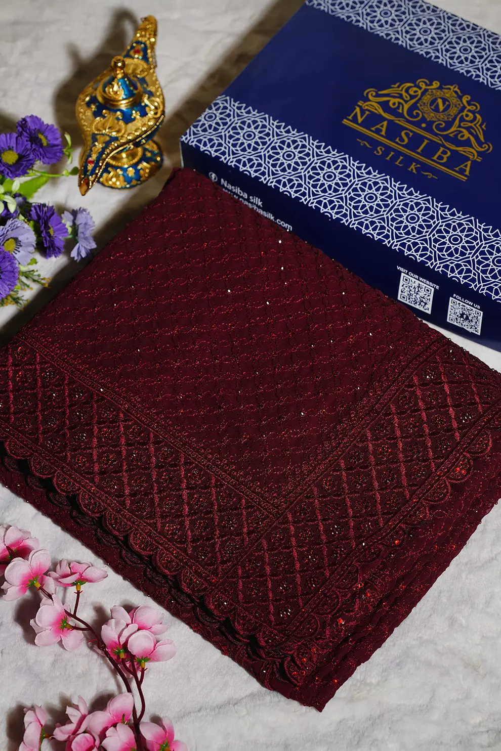 Maroon Diamond Soft Chiffon Georgette Saree